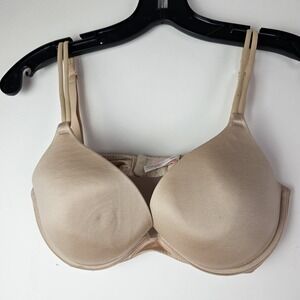 Victoria's Secret 34D Beige Satin Push Up Bra Minimalist Underwire Everyday
